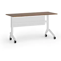 Mobiler Schreibtisch PRIMO MOVE, 140x60 cm, weißes Metallgestell, Nussbaum