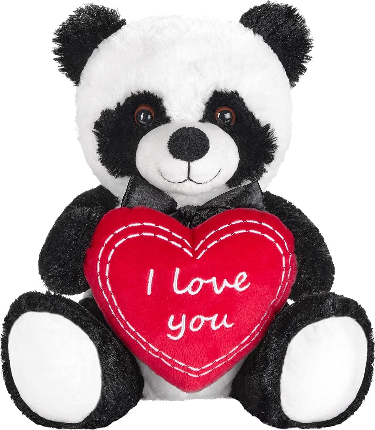 Brubaker Panda knuffelbeer met hart, rood - Ik hou van jou - 25 cm - Zwart en wit