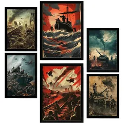 POSTER Set Mit 6 Historische Kampf Auf Boot Panzer Hubschrauber A3 & A4 Schwarzer Rahmen