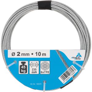 Dörner+Helmer Drahtseil 190370, Traglast bis 45 kg, 2 mm Durchmesser, 6 x 7, verzinkt, 10 m