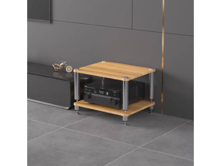 YHTCSXMD HiFi Rack, 1–4 Ebenen Audio Rack HiFi Regal aus Holz 50-mm-Edelstahlstützen, Holzplatten und Entkopplungsspitzen für Verstärker und Player; für Wohnzimmer und Hi-Fi-Bereich