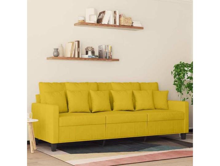 Canapé 3 places en velours - - Jaune - 180 cm - Velours doux - Cadre en métal - Confortable - Design moderne
