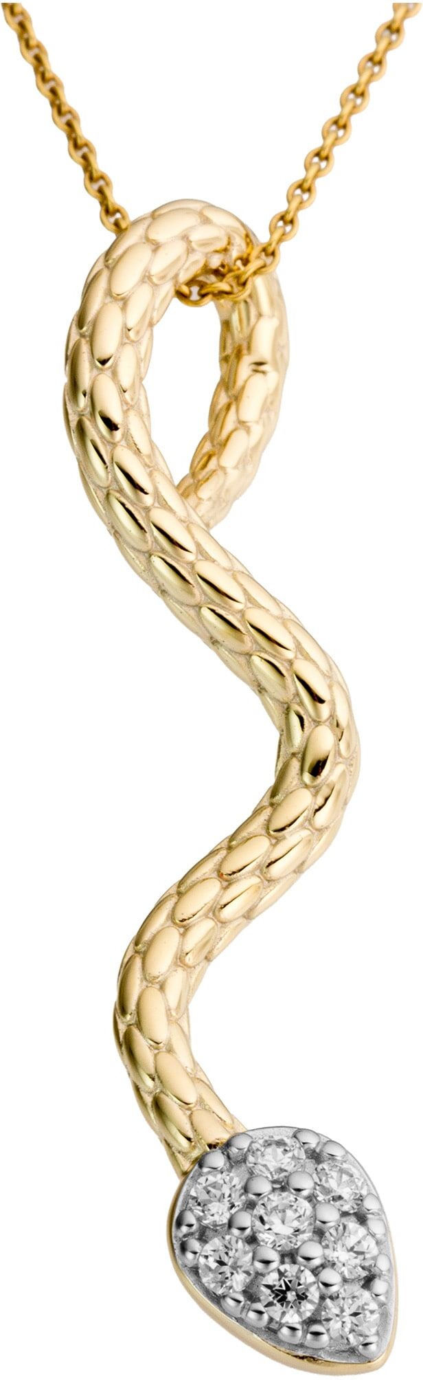 Kettenanhänger FIRETTI "Schmuck Geschenk Gold 333 Halsschmuck Anhänger Schlange", gelbgoldfarben, weißgoldfarben, w = weiß, Schmuckanhänger, Damen, 0,09 P2 = erkennbare Einschlüsse, Diamanten Gelbgold 333, 1,32 g, Diamanten, Gelbgold 333, Kettenanhänger, 
