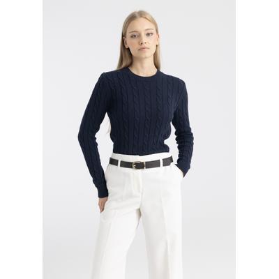 Rundhalspullover FELIX HARDY "Rundhalspullover", Damen, Gr. L, blau (navy), 100% Baumwolle, Rundhals, Pullover Rundhalspullover