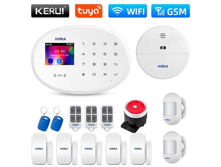 KERUI biomifi-Kit de système d'alarme avec détecteur de mouvement, protection de sécurité à domicile, Tuya Smart Support, Alexa, capteur d'ouverture de porte, 101, WAth