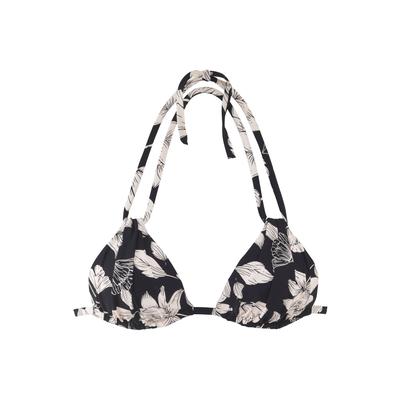 Triangel-Bikini-Top S.OLIVER "Lady", Damen, Gr. 40, Cup C/D, beige (schwarz, creme), Microfaser, Recycling-Polyamid, geblümt, Bikini-Oberteile, mit floralem Design