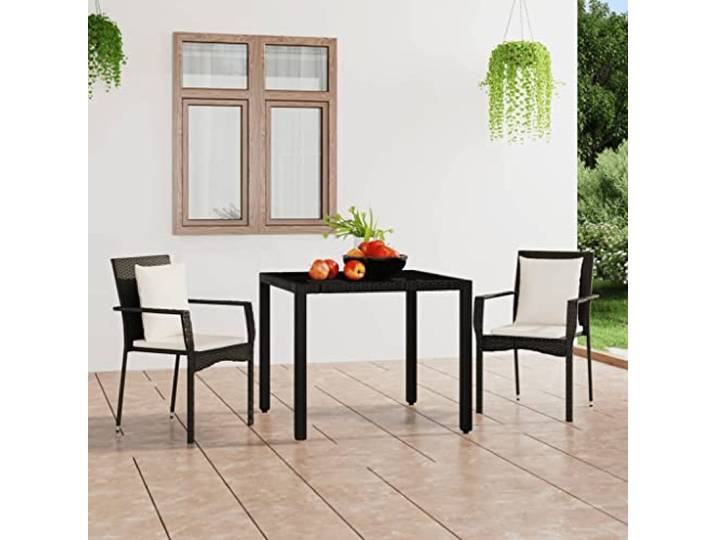 Résine tressée imperméable avec coussins Terrasse et jardin Noir lot de 2 Chaises de jardin lot de 2 avec coussins Résine tressée Noire pour Terrasse Balcon Extérieur Fauteuil Durable Confortable