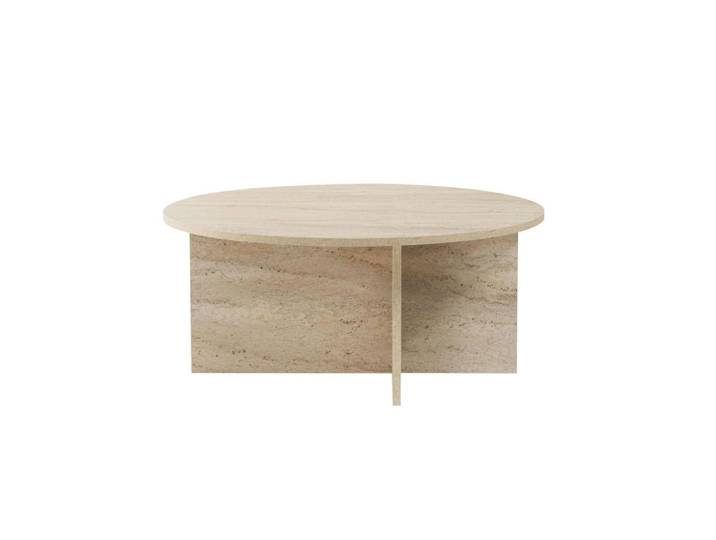 Table basse ronde moderne - décor travertin