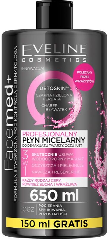 Eveline Cosmetics FaceMed+ reinigendes Mizellenwasser zum Abschminken mit entschlackendem Effekt 650 ml