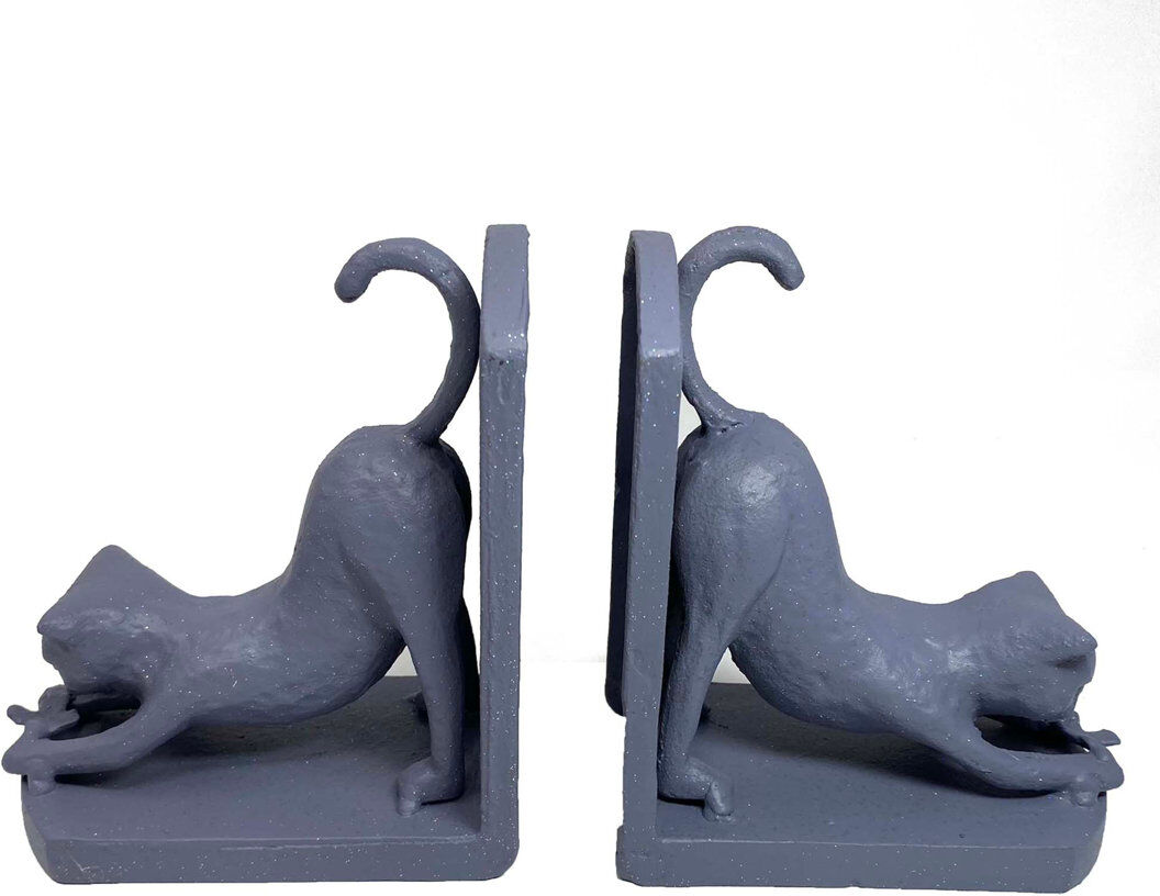 Brambly Cottage CAT Iron Book Ends 13cm Grey Shimmer 13cm H X 24cm W X 7cm D