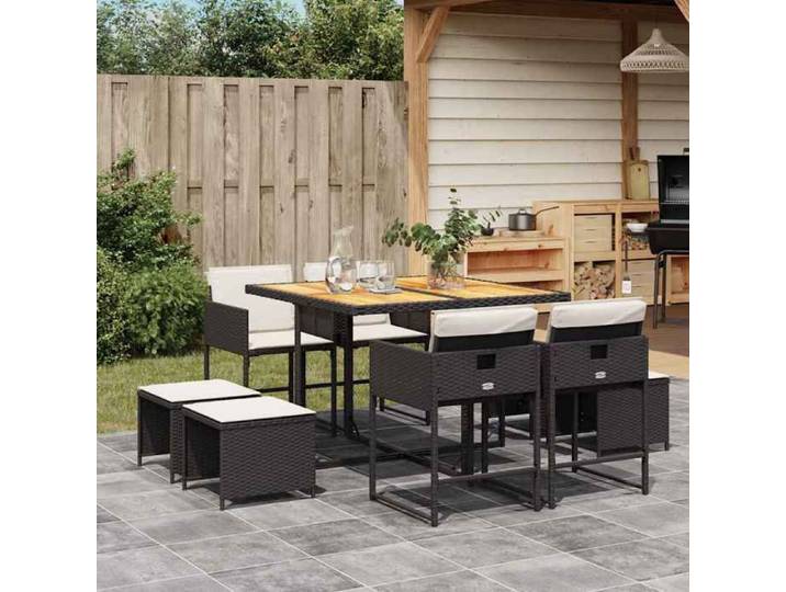 VIDAXL Ensemble Table avec chaises jardin (9 pcs) - ANTI-UV - coussins - noir résine tressée 110x106x73 cm M6402