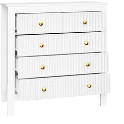 Sideboard 80x40x80 Weiß mit 5 Schubladen Goldgriffe Struktur Oberfläche Stauraum Aufbewahrung Wohnzimmer Schlafzimmer Modern