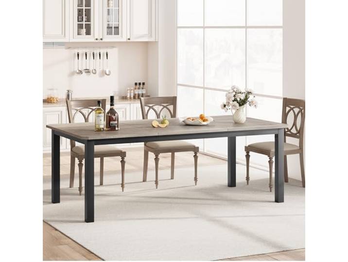 IDEALHOUSE Rechteckiger Esstisch 2m Für 6Personen, Stabiles Metallgestell Industrie‑Stil mit rustikaler Holz‑Tischplatte, Lieferung nur Tisch, geeignet für Küche‑ und Esszimmerbereiche.