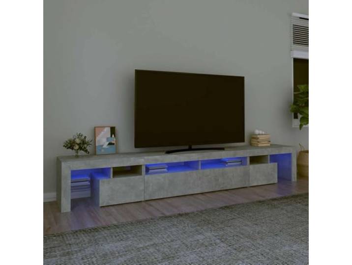 TV-Schrank Beton Grau mit RGB LED Beleuchtung, 260x36,5x40 cm, aus Holzwerkstoff, bietet Stauraum und Ausstellungsraum.