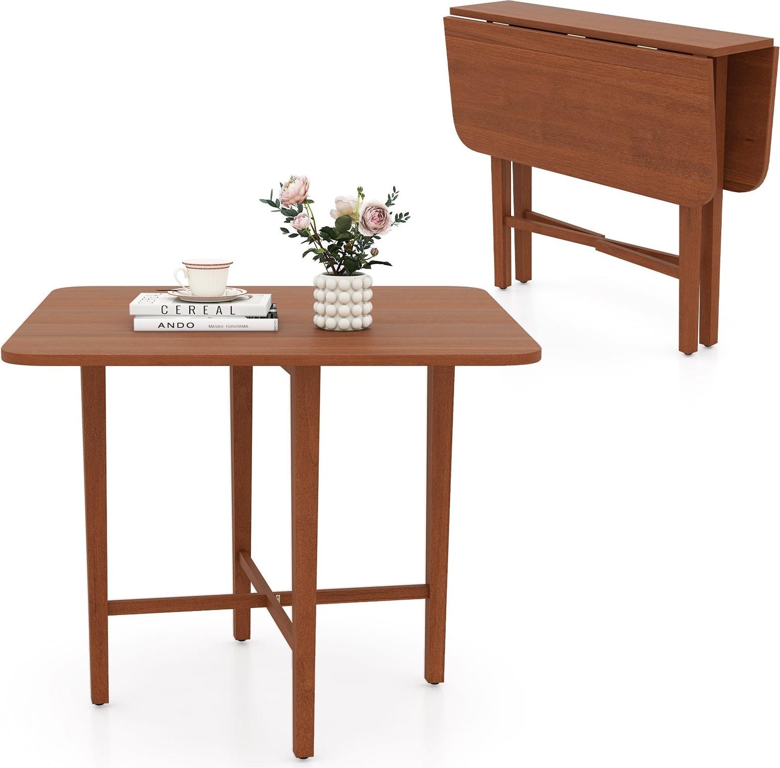 Quadratischer Klapptisch für 2-4 Personen, braunes Holz, platzsparend