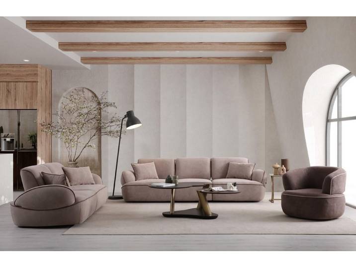 JVmoebel Polstergarnitur JVMoebel Designer Sitzgarnitur in elegantem Beige mit Kissen, (Set, 3-tlg)