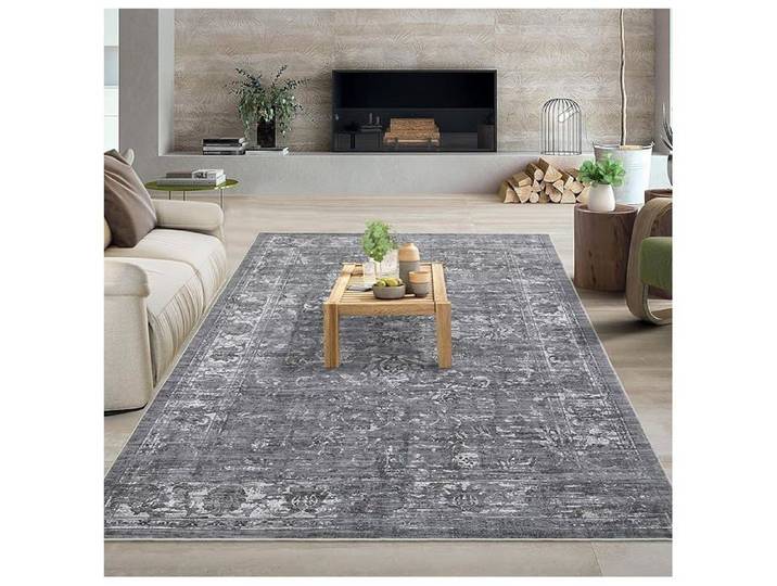 Tapis lavable rétro gris clair 120x170cm antidérapant salon chambre