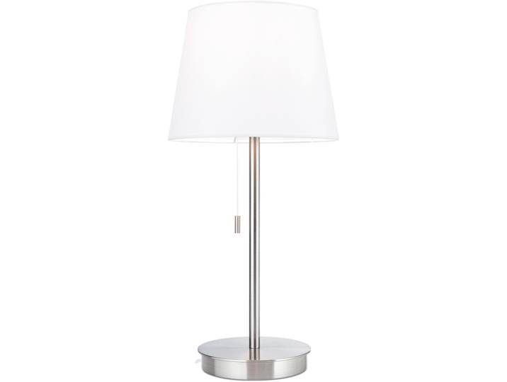 Tischlampe Ludwig Nickel matt/weiss Stahl/Leinen H 50 cm - Tischlampe