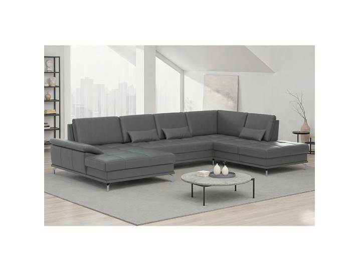 Sit & More Wohnlandschaft Costello E, Anthrazit, Metall, Echtleder,Kombination Echtleder/Stoff, Nappaleder,Nappaleder, 7,5-Sitzer, Füllung: Polyester, Ottomane rechts, U-Form, 363x223 cm, Armteil links, Wohnzimmer, Sofas & Couches, Wohnlandschaften, Wohnlandschaft U-Form