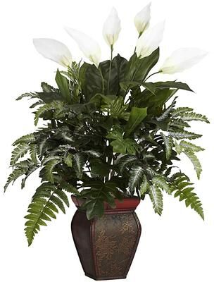 Nearly Natural Mixed Greens and Spathyfillum & Decorative Vase Silk Plant