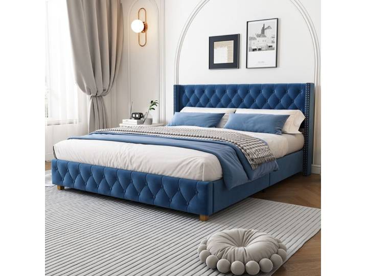 Structure de lit Haute qualité nouveau design 160 * 200cm lit rembourré avec cadre à lattes et tête de lit bouton pad rivet pad