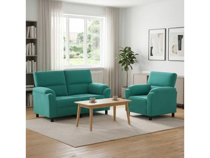 Sofa-Set 2 Stück Türkis Samt Metallrahmen,Kissenrücken,konische Beine,einfache Pflege,Wohnzimmer,Entspannen