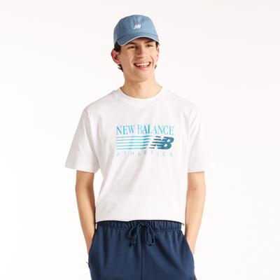 T-Shirt NEW BALANCE "REIMAGINED GRAPHIC T-SHIRT", Herren, Gr. XL, weiß (weiß (wt)), Obermaterial: 100% Baumwolle, Shirts T-Shirt, sportlicher Stil, aus Baumwolle, T-Shirt-Schnitt