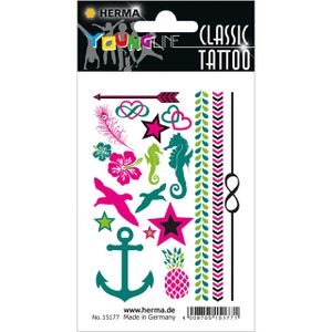 Herma Temporäre-Tattoos 15177, farbig, Summerfeeling, 1 Blatt à 7,5 x 12 cm, 19 Tattoos