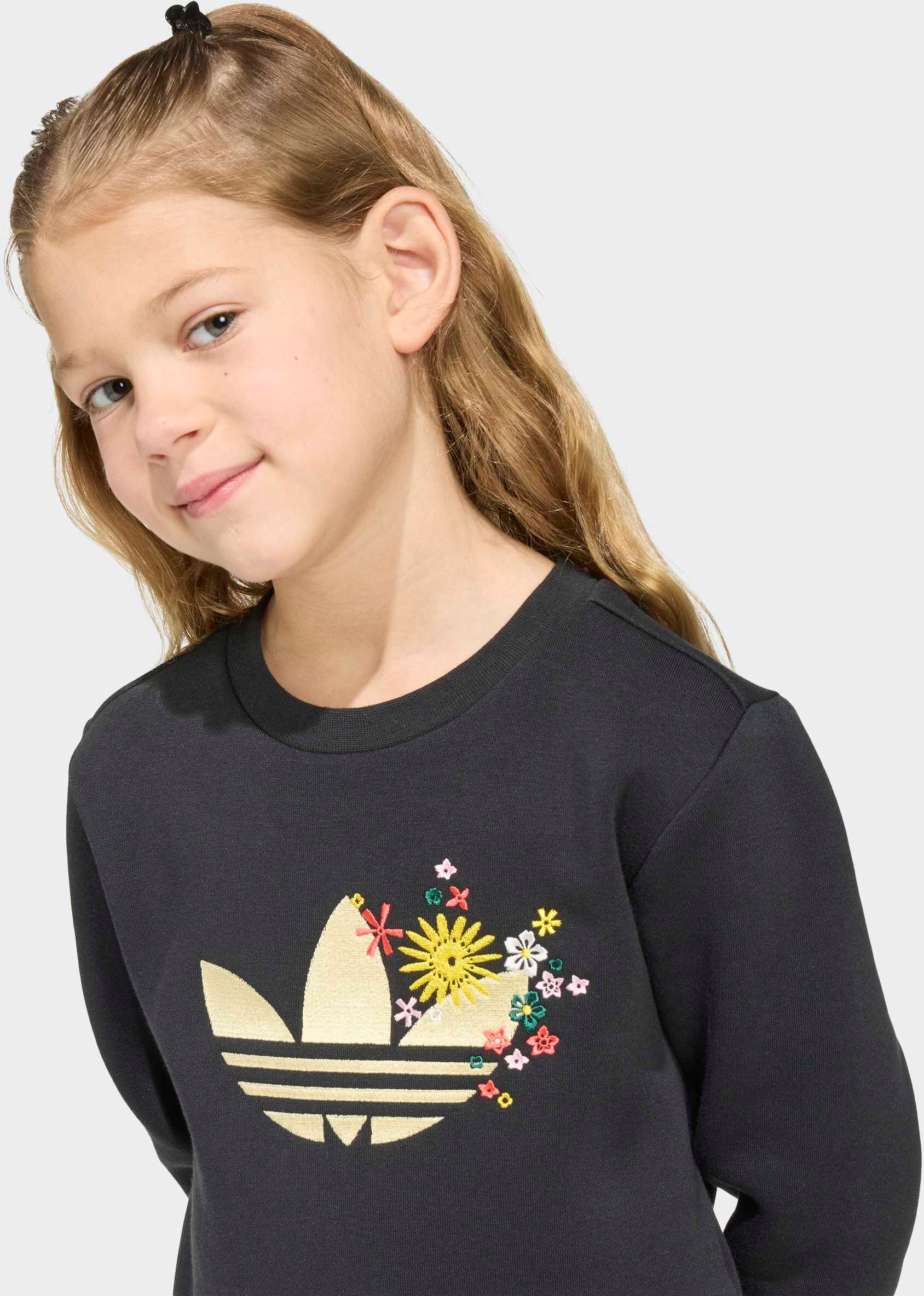 Trainingsanzug ADIDAS ORIGINALS "ADIDAS ORIGINALS X LIBERTY LONDON SET MIT RUNDHALSAUSSCHNITT", Mädchen, Gr. 104, schwarz, Obermaterial: 70% Baumwolle, 30% Polyester, Sportanzüge Trainingsanzug schwarz 104