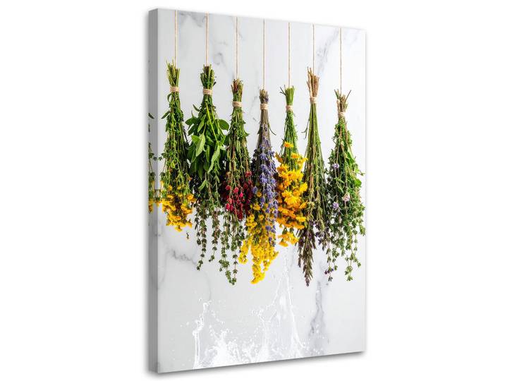 Feeby Leinwandbild Hängende getrocknete Kräuter Pflanzen 70x100cm, Mehrfarbig, Essen/Getränk, Rechteckig, 70x100 cm, Bilder & Rahmen, Bilder, Leinwandbilder
