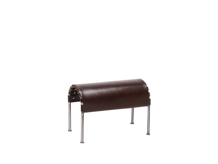 Källemo Pouf Bruno Cuir pleine fleur brun cigare-chrome