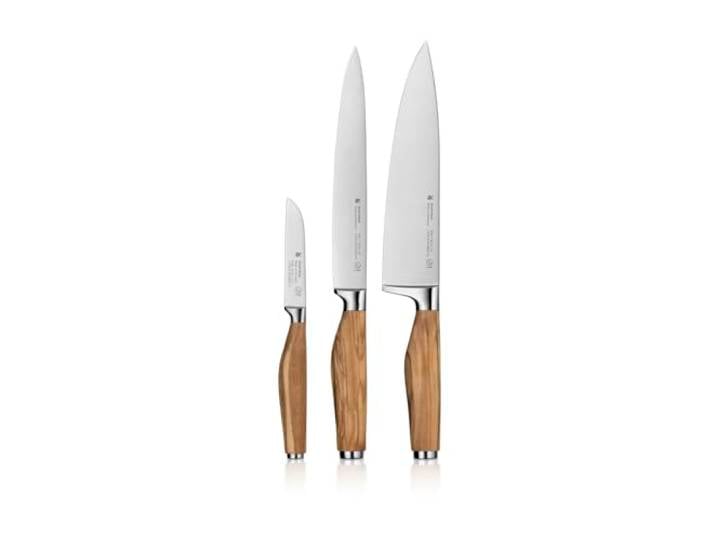 WMF Grand Wood Messerset 3teilig, Messer Holzgriff, Made in Germany, Olivenholzgriff, Messer geschmiedet, Küchenmesser Spezialklingenstahl, Performance Cut, einzigartiger Griff