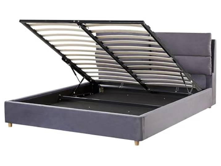 Beliani Schickes Doppelbett Grau Samtstoff Massivholz Bettkasten Lattenrost 160 x 200 cm