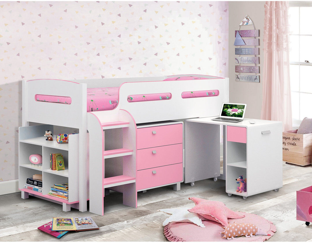 Hashtag Home Cammack Mid Sleepers with Storage Included Pink UK Single - DE 90 x 190 cm
