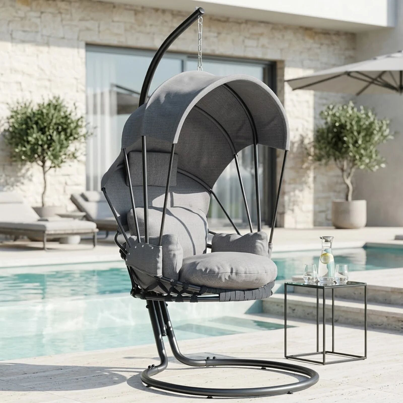 garneroarredamenti Poltrona sospesa a dondolo da giardino 136x196h cm grigio Flora