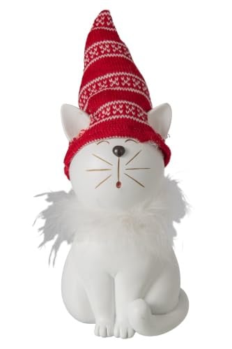 J-Line Kerstdecoratie Kat met Hoed - Wit/Rood - Groot