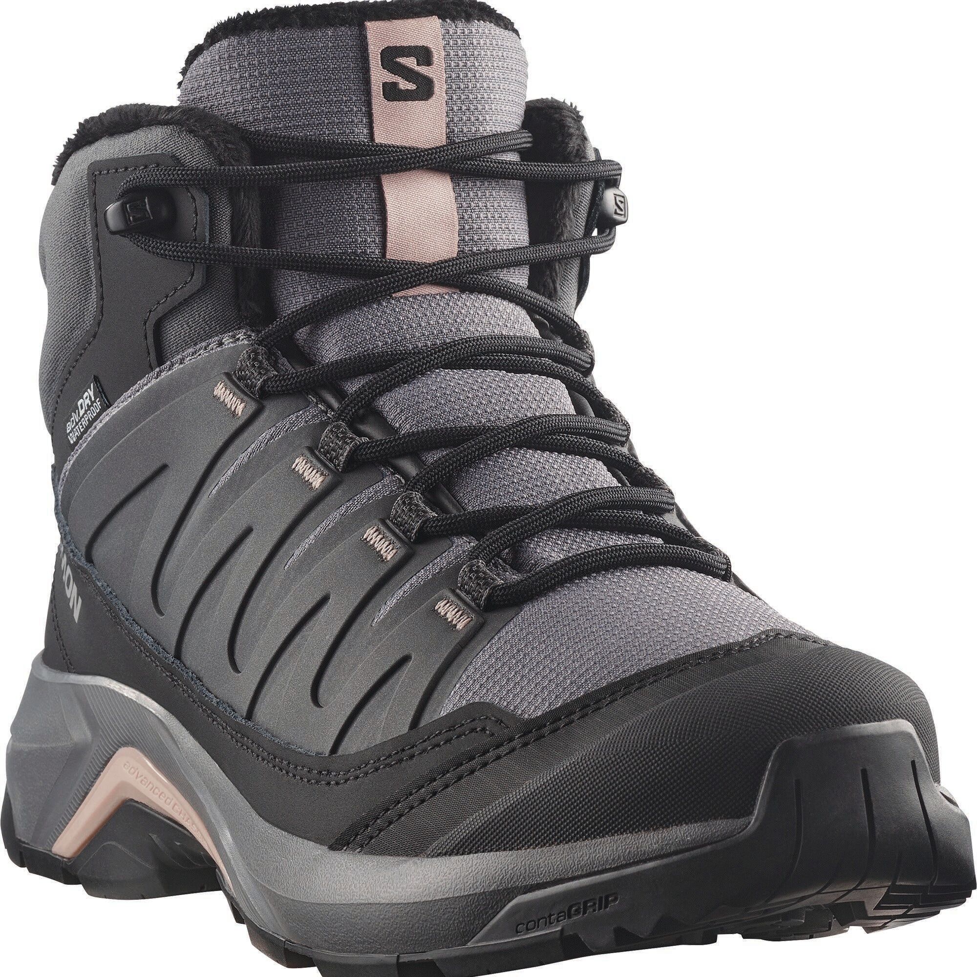 Winterstiefel SALOMON "X-ADVENTURE COLDRUSH WP W", Damen, Gr. 37, castlerock, schwarz, shadow gray, Leder, Textil, Schuhe Winterstiefel, wasserdicht castlerock, schwarz, shadow gray 37