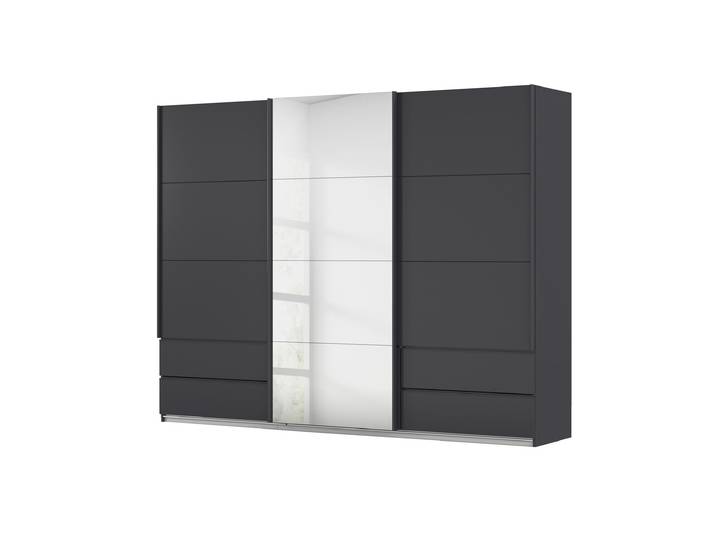 Schwebetürenschrank grau mit Spiegel - 271 cm - rauch - ELARA