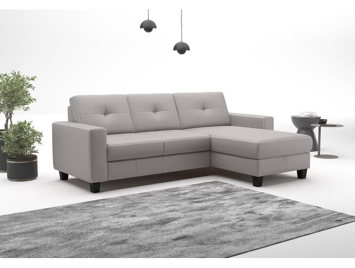 Ecksofa, 239x164 cm, Naturleder, Light Grey, Mit Bettfunktion, Vintage, Places of Style