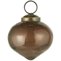 Ib Laursen Weihnachtskugel bubbled Glas zwiebelförmig, Höhe 5.4, Ø 5.2 cm, mokka