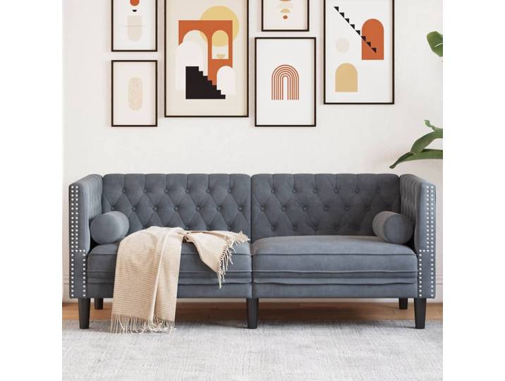 vidaXL Chesterfield-Sofa mit Nackenrollen 2-Sitzer Dunkelgrau Samt