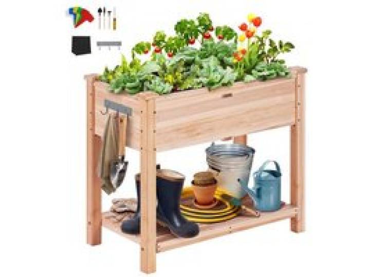 VEVOR Hochbeet Holz Pflanzkübel mit Ablage Blumenkasten 75kg Tragfähigkeit Garten Pflanzkasten Terrassen Gemüsebeet Gartenbeet Pflanzbeet 86x46x76cm ideal für den Anbau von Gemüse Obst Kräutern