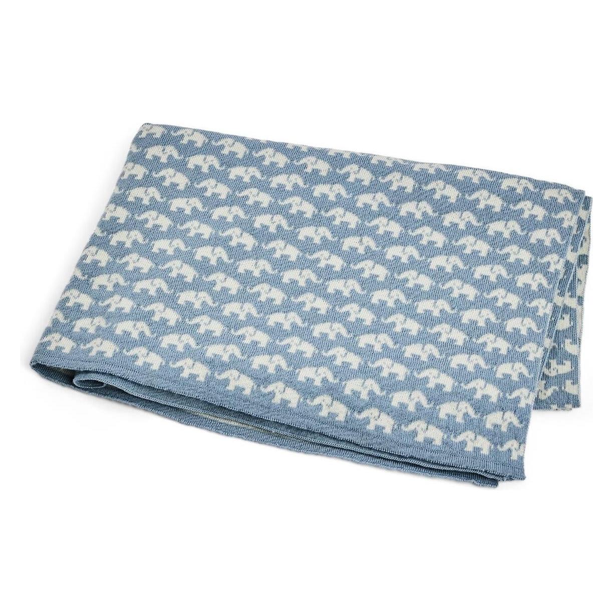 Smallstuff - Baby blanket AO elephants - Merino Wool Blue - 80x100 cm (70007-91) (100 x 80 cm) (70007-91)