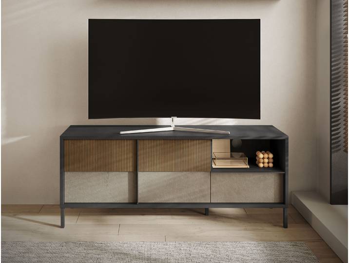 Lowboard HOME AFFAIRE Everest Breite 156 cm, TV-Board mit 2 Türen u. 1 Schubkasten , grau (lava, lehmfarben, absetzung mercure (druck)), B:156cm H:64cm T:40cm, Sideboards, Lowboard, Fernsehtisch, TV-Schrank, Soft/Self Closing, Korpus 22 mm