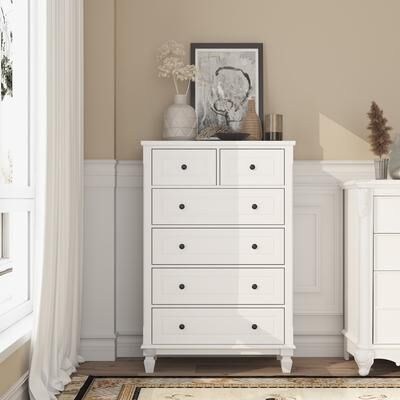 Timechee Modern Dresser with 6 Drawers Wood Chest of Storage Dressers Organizer