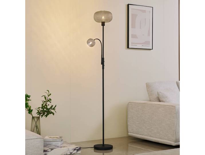 Stehlampe Aliette Lindby, schwarz, für Wohn- / Esszimmer, Metall, Modern