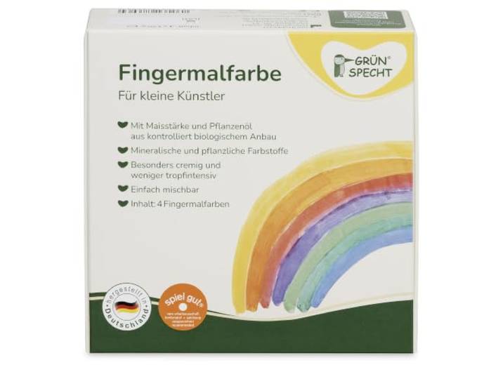 GRÜNSPECHT Fingermalfarben, 4 x 120 g, zum Malen & Basteln, Maisstärke