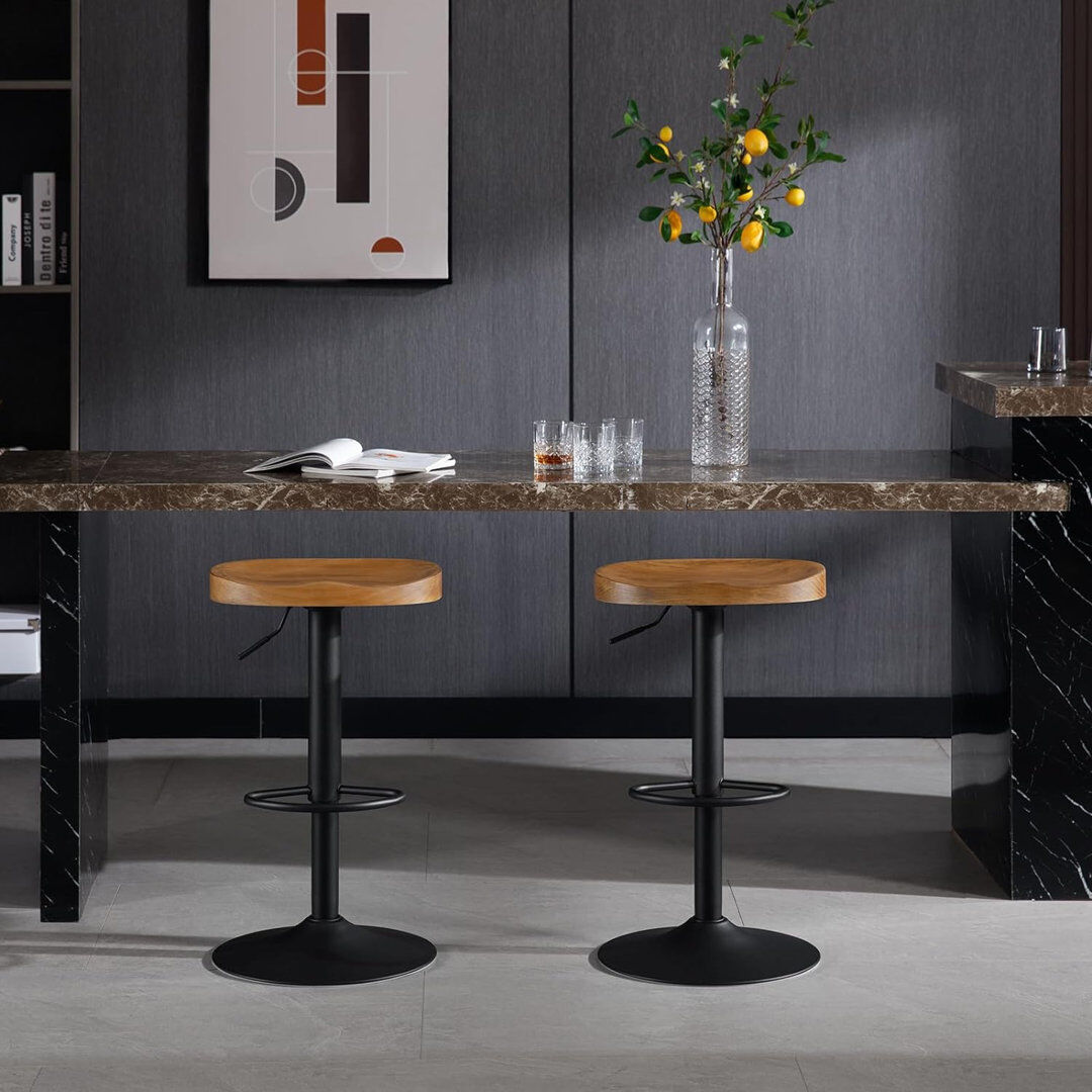 17 Stories bar stools, height -adjustable swivel stool, with saddle seat, footrest, swivel stool made of solid wood, kitchen stool, make -up stool, work stool Dark wood look 1