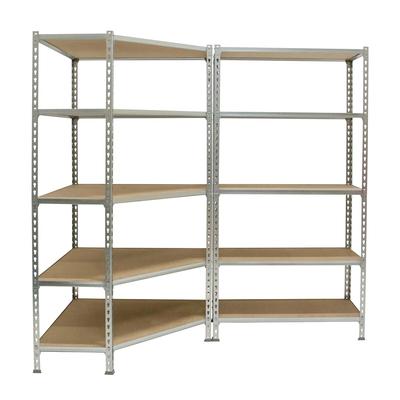 SimonRack Maderclick Eckregal aus Metall ohne Schrauben, 5 Böden + 1 Maderclick-Regal. Farbe ANTHRAZIT/HOLZ 1800x1800x300 mm
