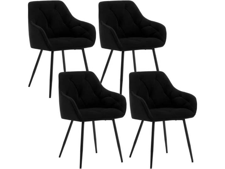 WOLTU Lot de 4 Chaises de Salle à Manger Ergonomique Chaise de Cuisine en Velours Rembourrée Pieds en Métal Noir W0ATT0143-4
